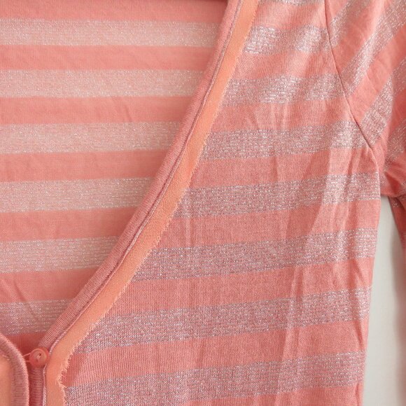 FREE PEOPLE Peach Metallic Striped V-Neck Henley Top - Size S - Picture 7 of 16